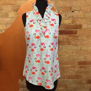 Flamingo blouse with ruffle v neck